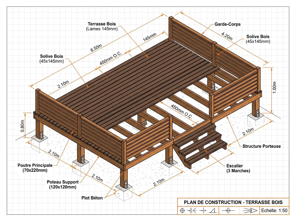 Terrasse bois sur plots réglables